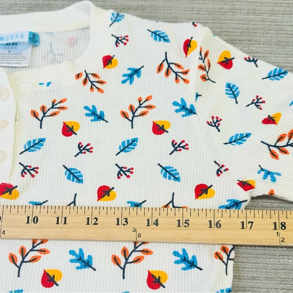 ALDI GEAR Ladies Pajamas Small Fall Edition Waffle‎ Knit white floral